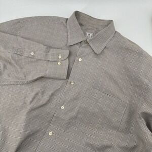 Peter Millar Mens L Brown Plaid Long Sleeve Button Up Plaid Dress Shirt‎